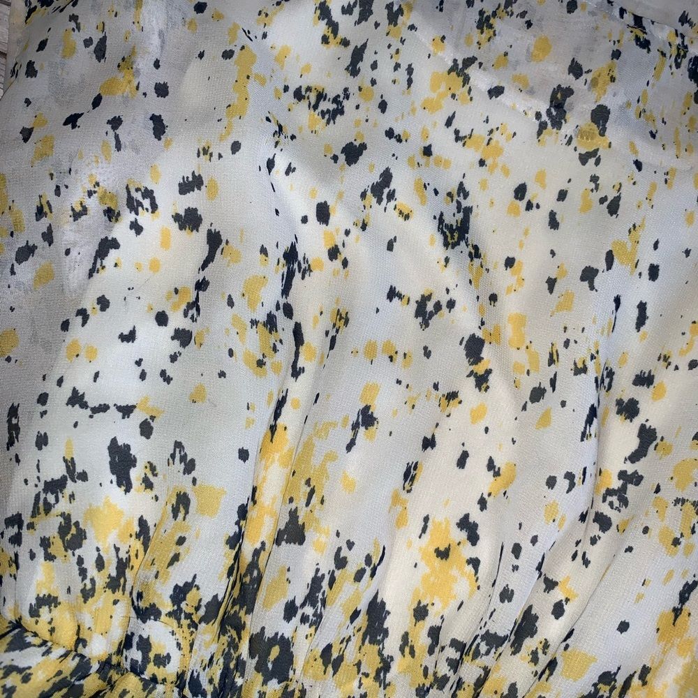 Cato Blue Yellow Splatter Print Dress XS Cap Sleeve Belted Chiffon - Picture 5 of 9